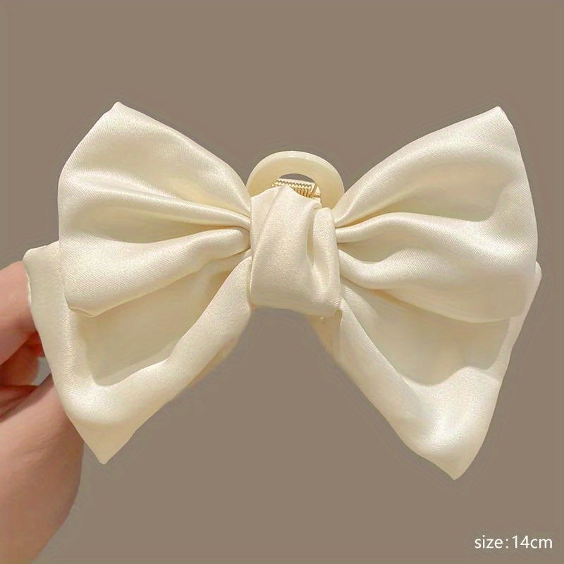 Korean Side Solid Satin Chiffon Plastic Hair Bows Crab Clips Claw For Women Black Bowknote Additions Summer