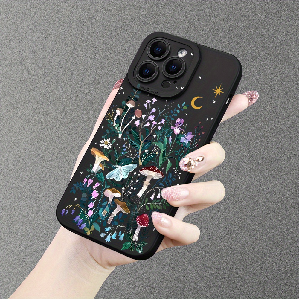 

Mushroom Flower Pattern Printed Phone Case, For 11 12 13 14 15 Pro Max Mini For X Xs Max Xr 7 8 Plus 7p 8p Ns1, Shockproof Camera Lens, All Inclusive Protecion Protective