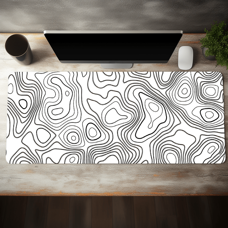 

White Topographic Line Gaming Mouse Pad, Abstract Minimalism Large Desk Mat Office Desk Accessories With Stitched Edge Non-slip Mouse Pad Rubber Base Desk Pad 35.4x15.7 Inch For Home Office Game