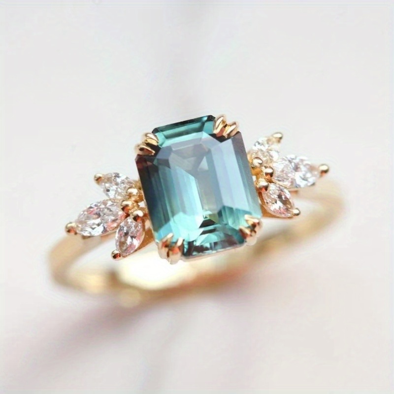 Emerald Leaf CZ Ring Geometric Nature Inspired Boho Wedding Jewelry