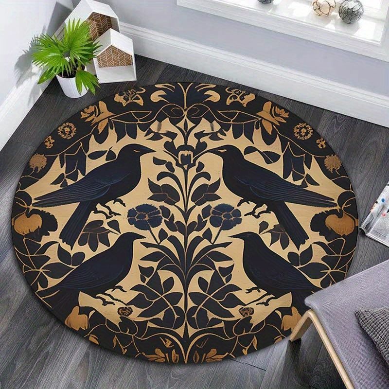 

Chic Bird Pattern Round Rug - Non-slip, Waterproof & Stain-resistant Outdoor Mat For Patio, Backyard Deck | Washable Polyester Home Decor