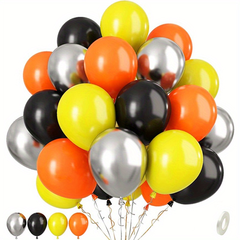 

31pcs, Black Orange Yellow Balloons, 10 Inch Orange Black Yellow And Metallic Silvery Balloons, Black Orange Party Balloons For Construction Theme Birthday Shower Party Decorations