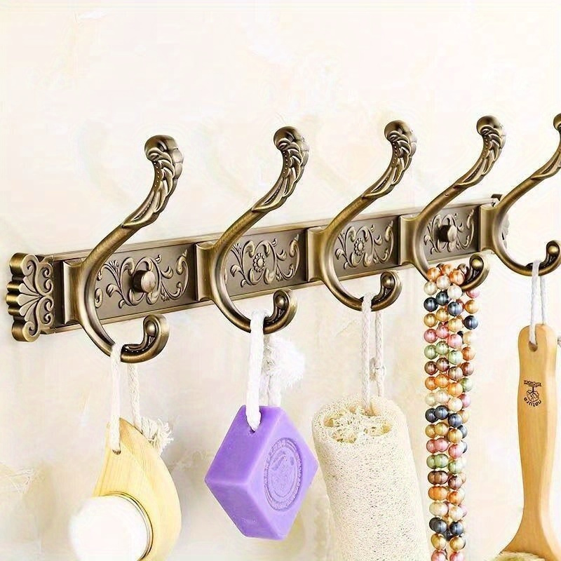 

Vintage 5-hook Wall Mounted Rack - Embossed Decorative Coat, Towel And Key Hanger For Bathroom And Entryway Storage