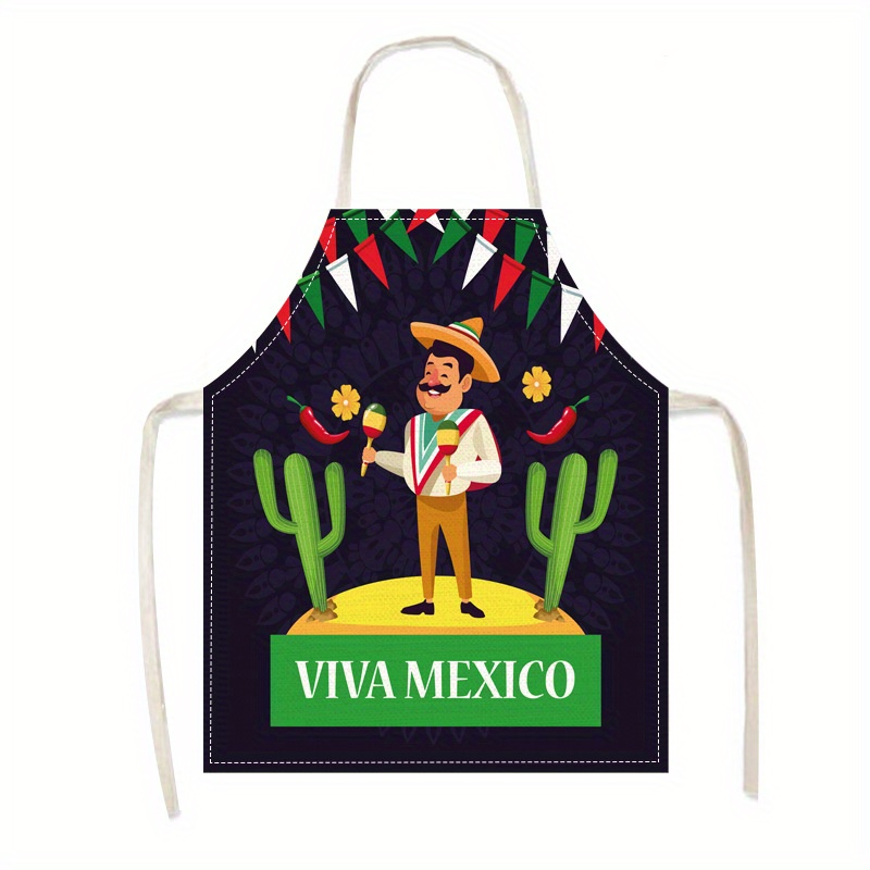 

Fiesta Themed Kitchen Apron 1-pack, Linen 100% Woven Apron With Viva Mexico Slogan, Durable Stain Resistant Comfortable Fit Apron For Cooking And Household Tasks