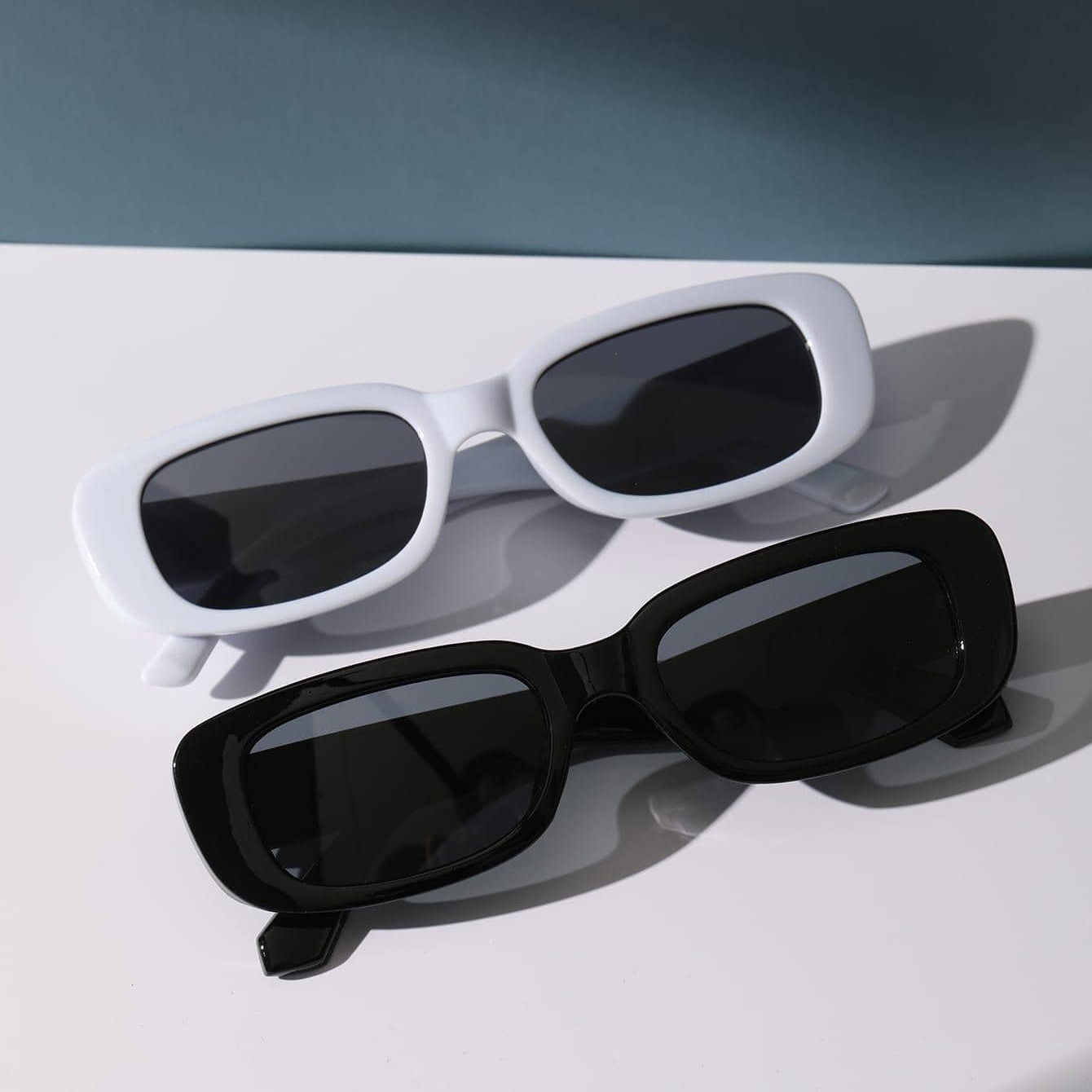 

2pcs Rectangle Fashion Sunglasses For Women Men Retro Fashion Anti Glare Sun Shades For Driving Travel
