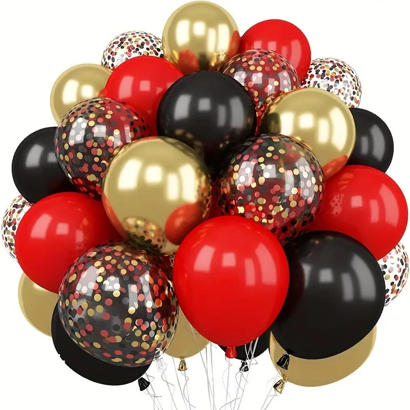 

40pcs Red Black Golden Balloons And 12 Inch Golden Confetti Balloon For Adult Wedding Birthday Party Anniversary Graduation Celebration Holiday Decoration Indoor Outdoor Party Decoration Supplies