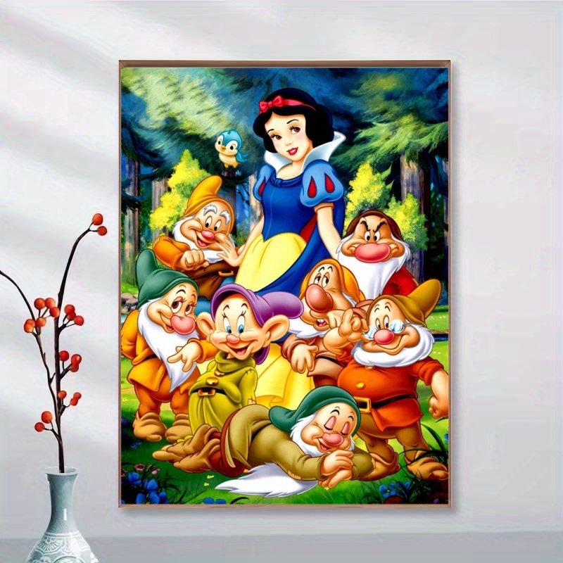 

1pc Licensed 5d Diy Small Size Round Drill Full Diamond Art Painting Kit, Cute Cartoon Snow White With 7 Dwarfs Embroidered Mosaic Art Picture Room Home Decor