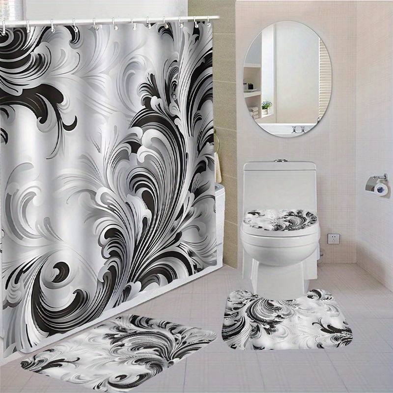 

1/4pcs Bathroom Set, Shower 12 (70.87"x70.87"), Toilet , Bath Mat And Rug, Washable , Bathroom Accessories