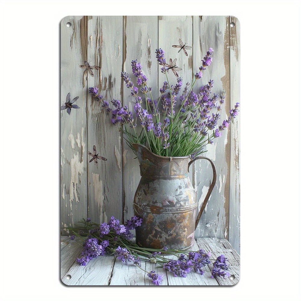 

1pc, Lavender Flower In Mason Jar With Dragonfly Metal Tin Sign Wall Sign Vintage Plaque Decor, Wall Art Decor, Durable Wall Hanging Plaque, Indoor/outdoor Decor(8x12inch/20*30cm)