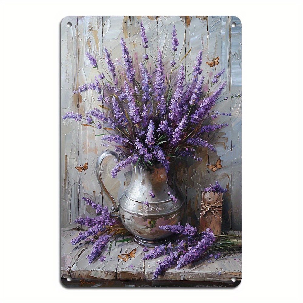 

1pc Tin Sign Lavender Flower In Mason Jar With Dragonfly Vintage Plaque Decor, Wall Art Decor, Aluminum Metal Tin Sign Retro Wall Decor For Home & Garden(8x12inch/20*30cm)