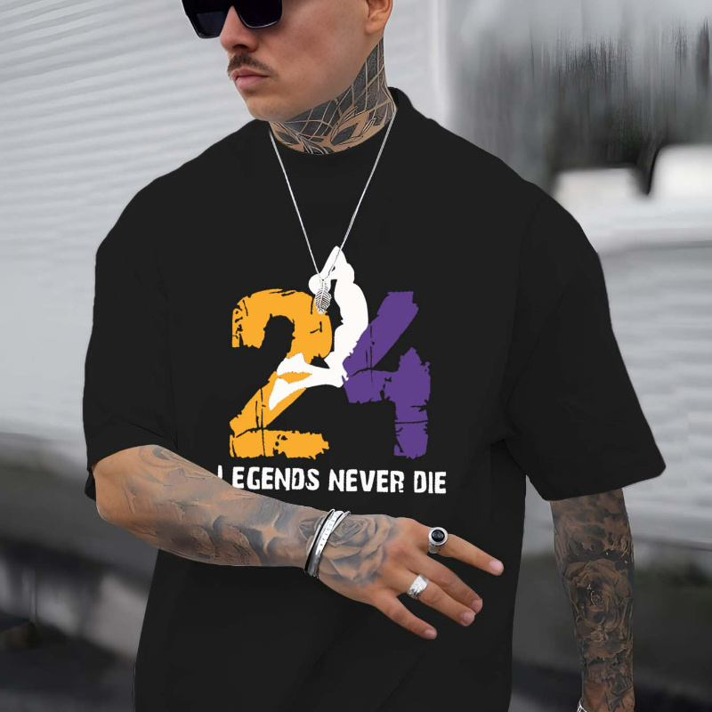 

Men's T-shirt, "24"&" Legends Never Die" Creative Print Short Sleeves, Casual Tees, Fashion Tops For Summer