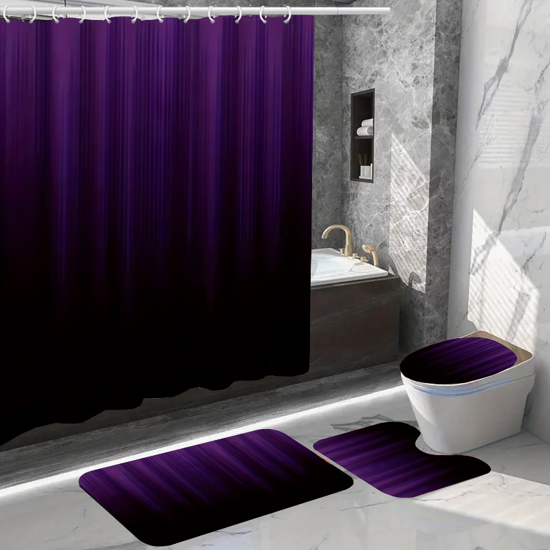 

1/4pcs Luxury Purple Bathroom Set, Waterproof Polyester Shower Curtain 70.87"x70.87" With 12 Hooks, Non-slip Bath Mat, Toilet Seat Cover, And Rug, Ombre Design, Washable And Bathroom Accessories