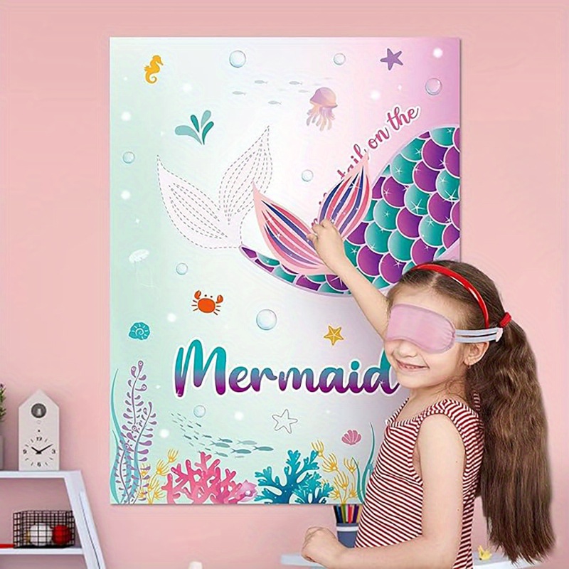 

Set, Party Party Blindfold Game Poster Sticker Mermaid Poster Birthday Party Background Wall Decoration Party Arrangement Props