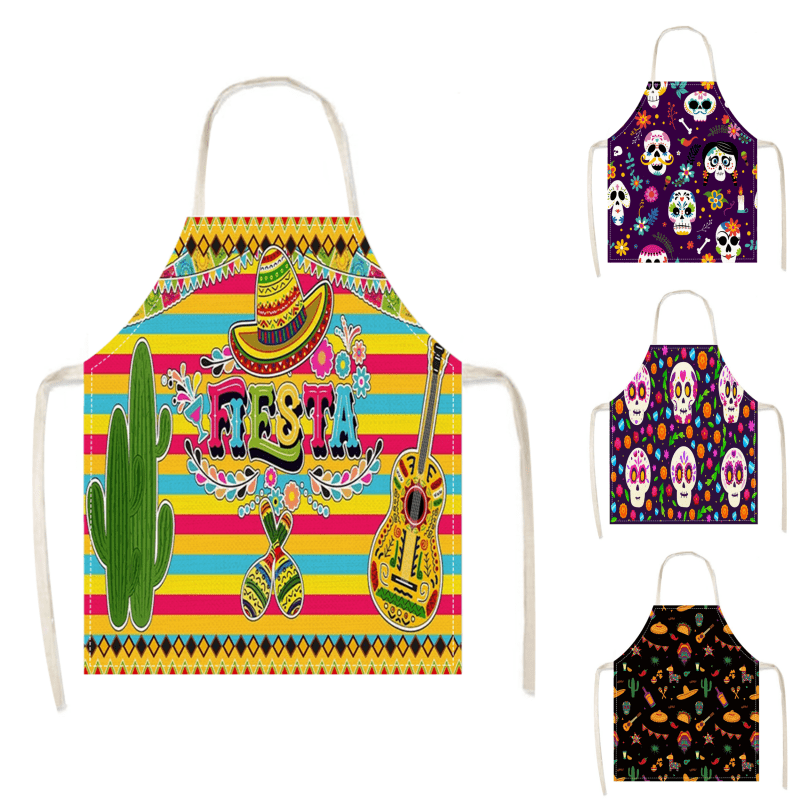 

1pc De Themed Apron - Mexican Cactus & Colorful Design, Linen, Kitchen & Dining Parties