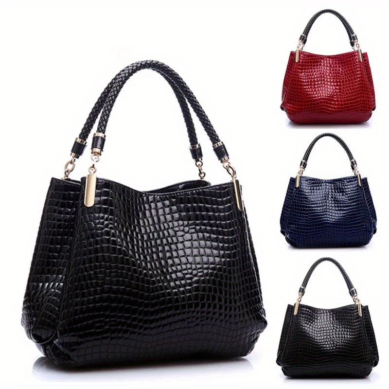 

Women's Crocodile Pattern Solid Color Handbag, Fashion Vintage Shoulder Bag, 2024 Commuter Bag For Daily Use