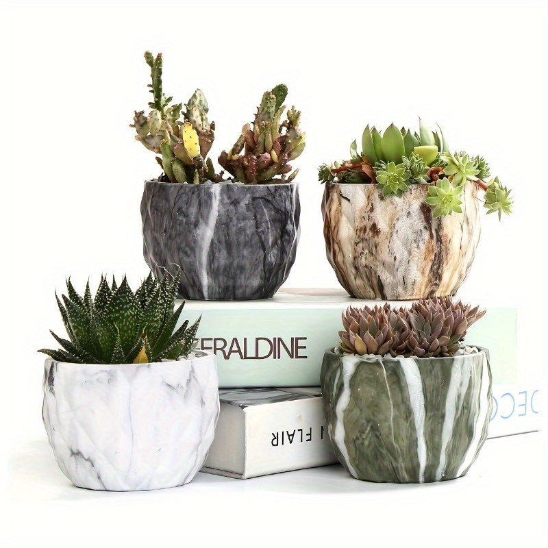 

4pcs/ Set, Marbled Ceramic Succulent Planter Pots, 3.35 Inch Modern Decorative Flower Pots For Bonsai, Ideal For Valentine's Day, Easter, Women's Day Gifts Plants Not Included