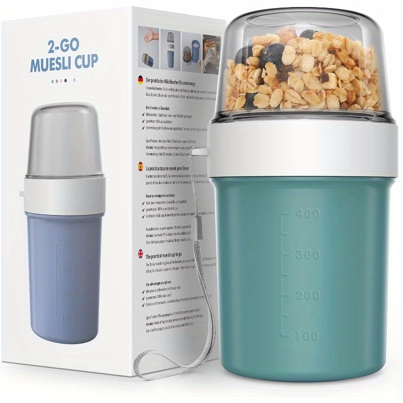 

2-go Breakfast Cereal Cup: 560ml+310ml Leakproof Travel Jar - Bpa Free, Dishwasher Safe, Microwave Safe