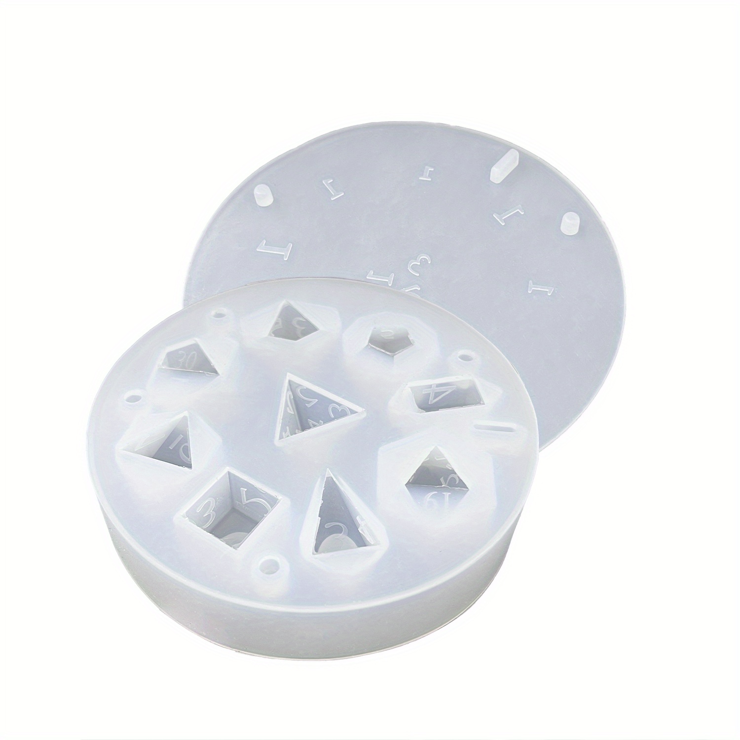 TEMU 9- Silicone Dice Mold For Making - , Flexible Solid Silicone, Round Shape With Unique Geometric & Numbered Cavities, Crafting Dice Games &