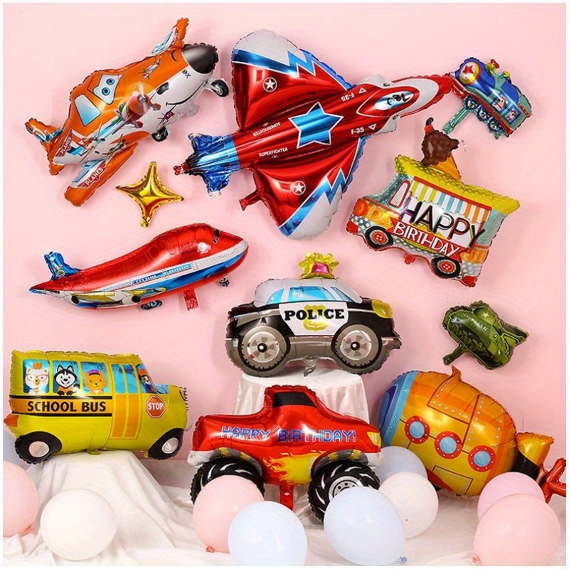 

5pcs Mini Traffic Car Balloons Police Car School Bus Fire Truck Construction Vehicle Balloons Birthday Party Decorations