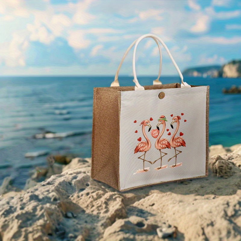 

Cartoon Flamingo Print Simple Fashionable Heavy Duty Casual Canvas Tote Beach Bag For Shopping & Travel, Casual Handbag For Daily Travel, Gift Bag Friendship Gift