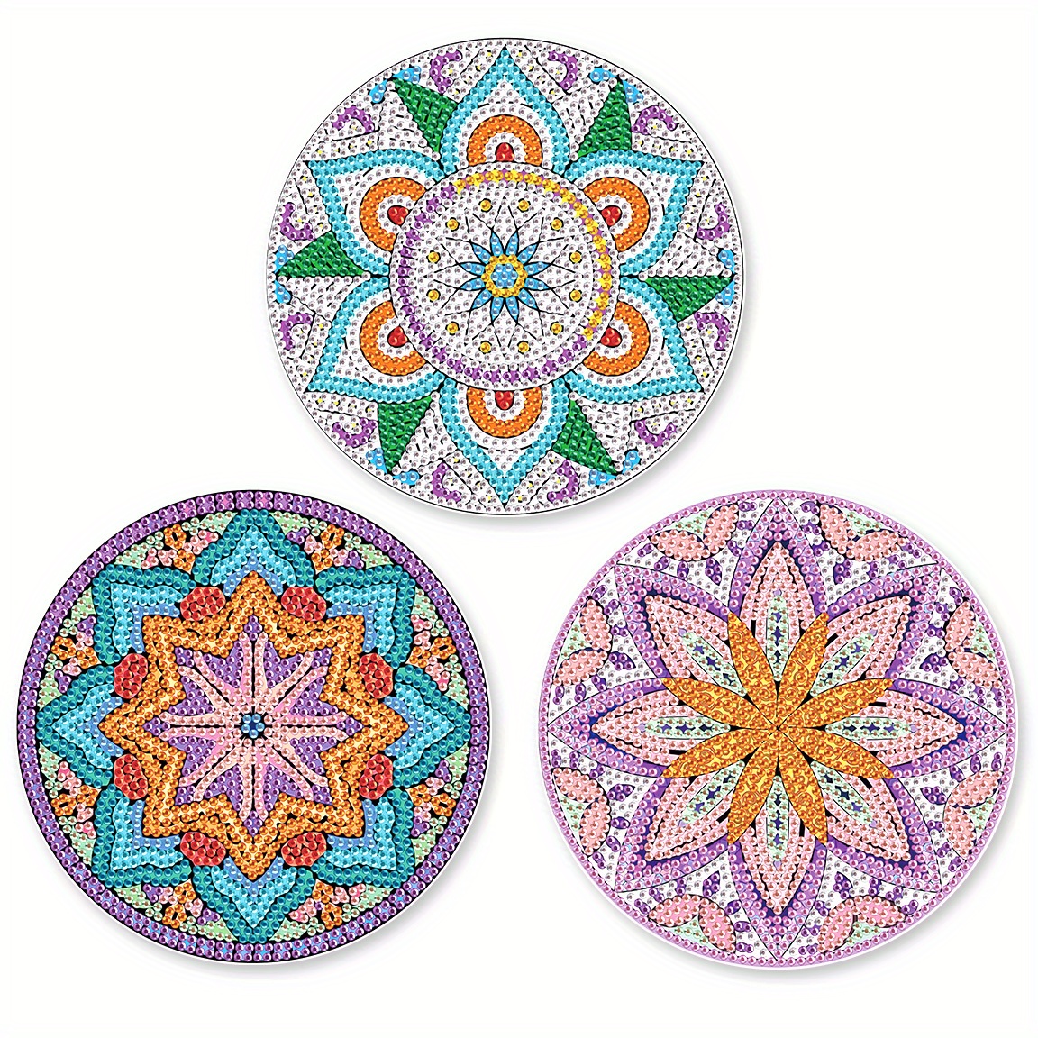 

3pcs Mandala Diamond Art Painting Placemats, Heat Resistant Non-slip Table Placemats, Indoor Kitchen Table Holiday Decorations, For Family Gatherings, New Year Gifts, Diamond Art Painting Kits