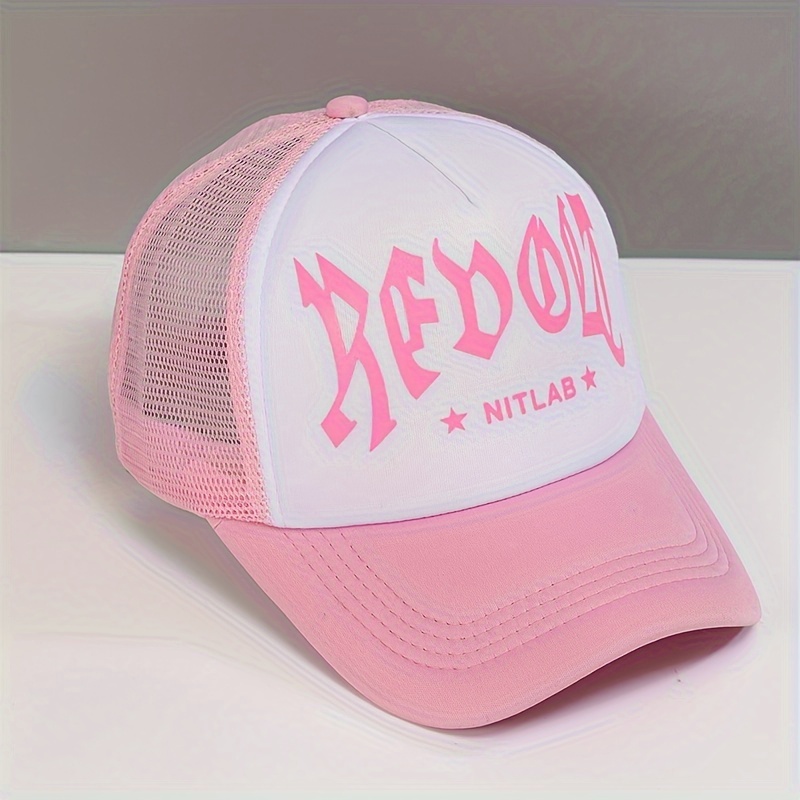 

Letter Print Trucker Hat Trendy Color Block Baseball Cap Unisex Simple Breathable Dad Hats For Women Men