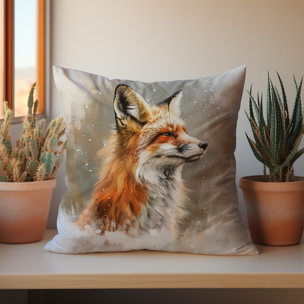 

1pc Dual-sided Cute Fox Print Cushion Cover 17.7x17.7 Inches - Contemporary Style Peach Skin Velvet Sofa Pillow Case Without Insert