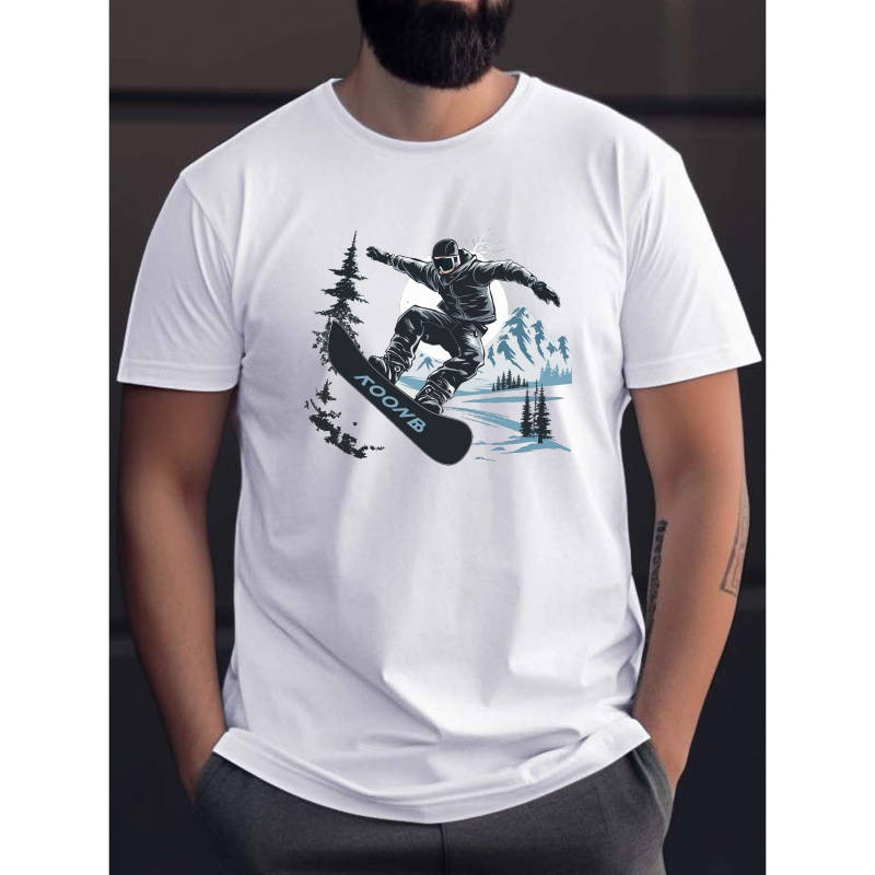 

Snowboarding Print Tee Shirt, Tees For Men, Casual Short Sleeve T-shirt For Summer