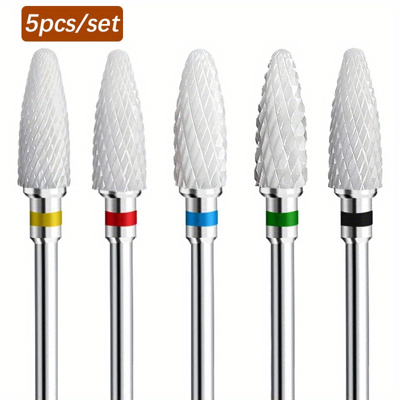 5pcs Professional Ceramic Nail Drill Bits Set - 3/32'' Shank Corn Shape Bits For Shaping, Polishing, And Removing Acrylic And Gel Nails - Durable And Long-lasting