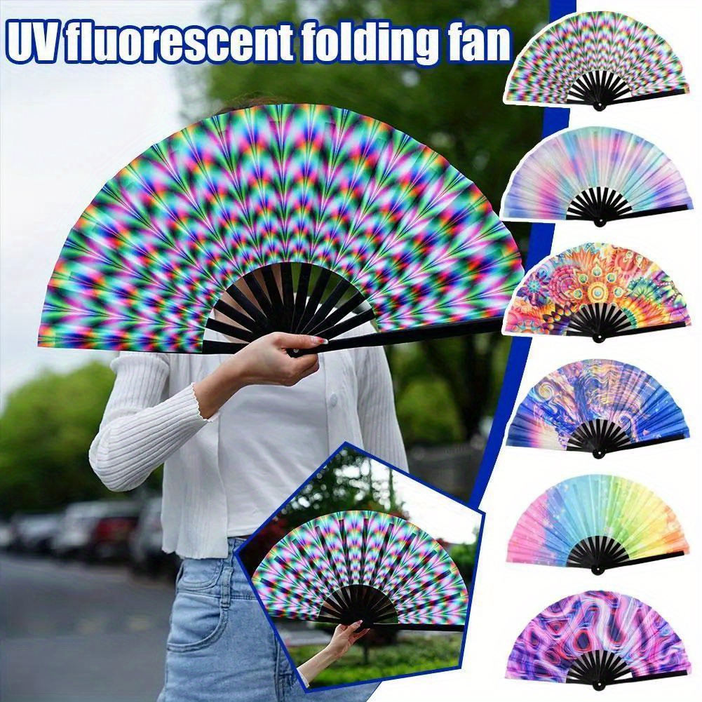 

Large 13-inch Folding Handheld Fan - Vibrant Gradient Colors, Reflective Design For Music Festivals & Dance Performances