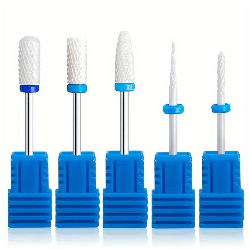 

5pcs Blue & Red Ceramic Nail Drill Bit Set, 3/32" Shank Size, Electric Nail File Kit For Manicure & Pedicure, Gel Nail Polishing, Cuticle Salon Tools Included
