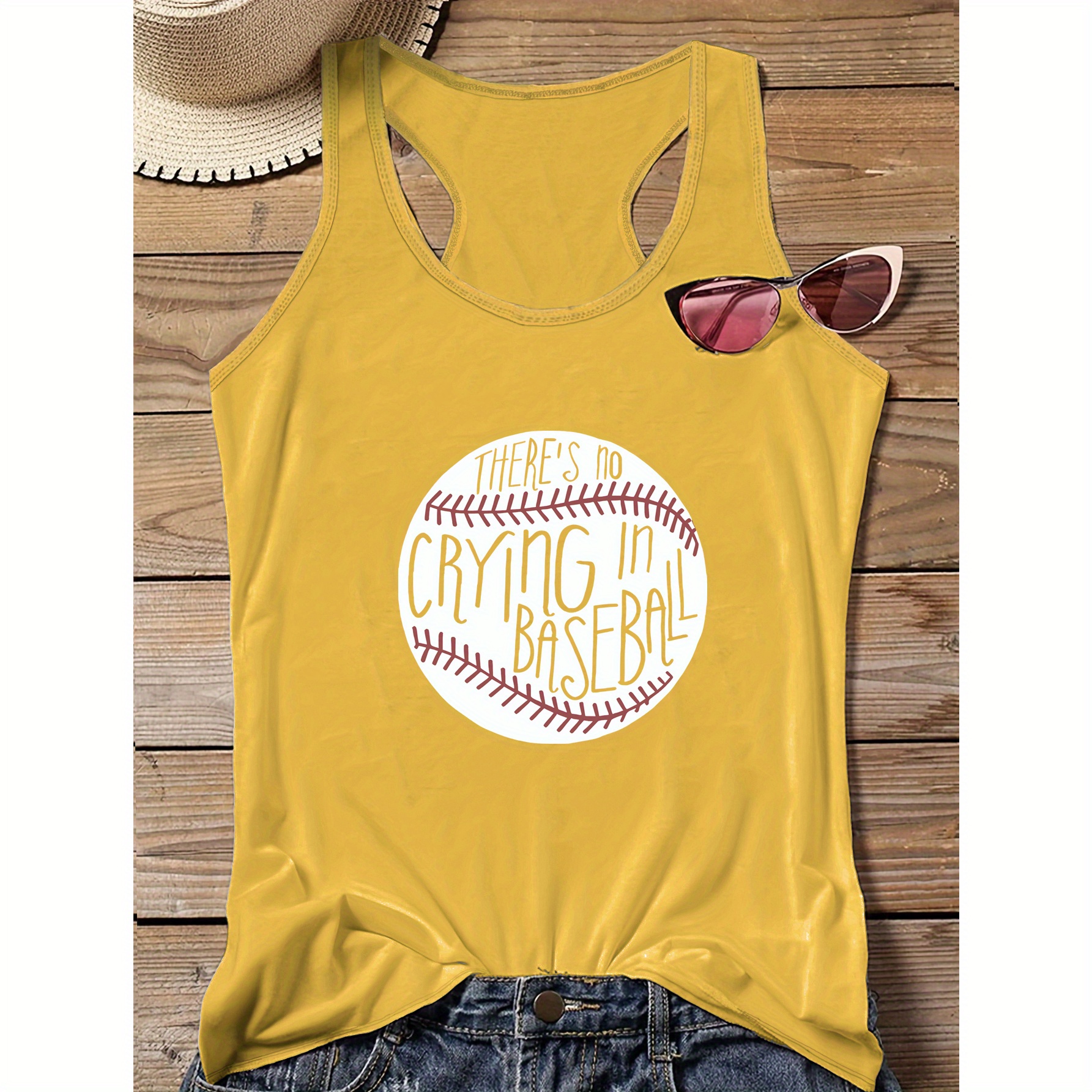 

Plus Size Casual Sporty Letter Baseball Print Tank Top, Sleeveless Casual Top For Summer & Spring, Women's Clothing