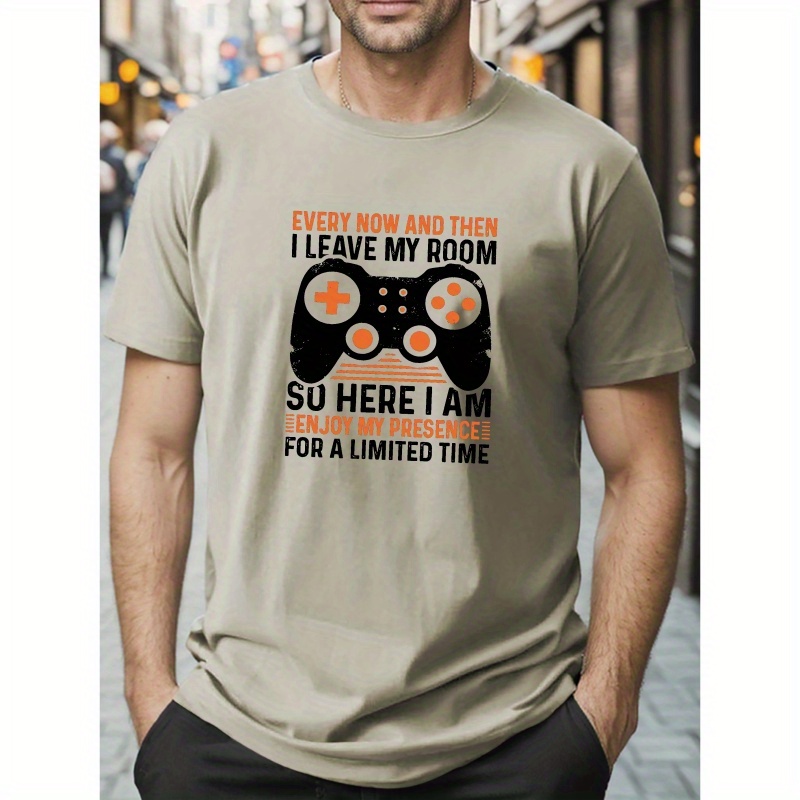 

Plus Size T-shirt For Men, Game Handle Graphic Print Short Sleeve Tees For Males