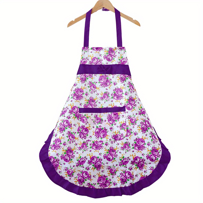 Image of 1pc Floral Apron With Pockets And Decorative Ruffle Trim, Adjustable For Chef Gardening Cooking Baking Florist Shop Painting Pinafore Barista,mother's Day Gift