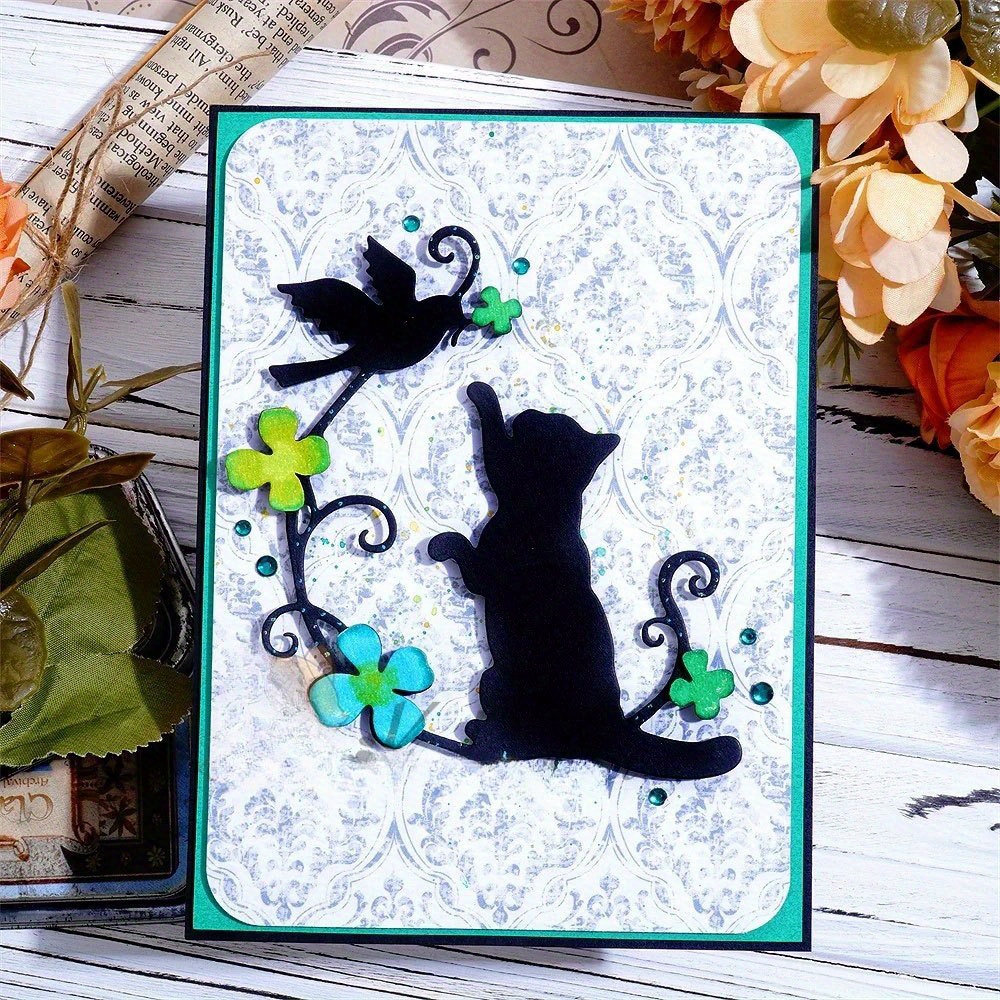 

1pc, Metal Cutting Die With Cat Playing Bird Shadow, Cat Cutting Die Cat Craft Die Cut Embossing Template Cute Animal Die Cutting For Scrapbooking And Card Making, Mother's Day, Graduation Gifts