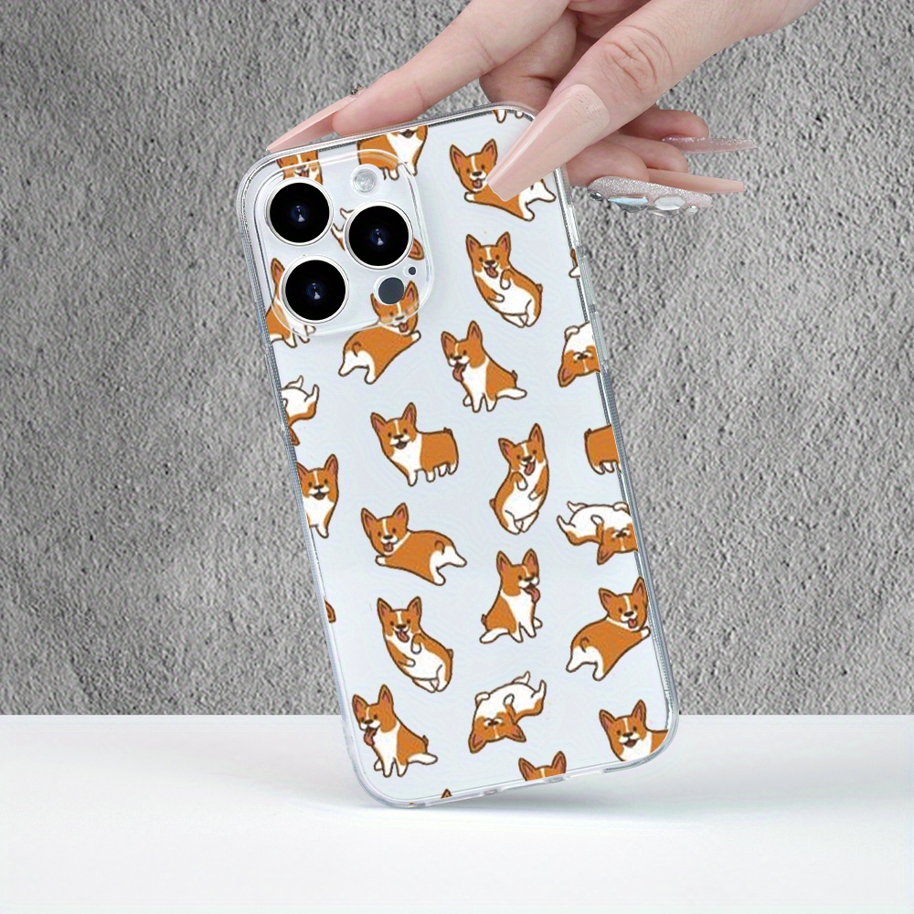 

Cute Corgi Dog Print Transparent Tpu Phone Case For 15/14/13/12/11/xs/xr/x/7/8 Plus Pro Max Mini - Clear Protective Soft Cover With Adorable Animal Design