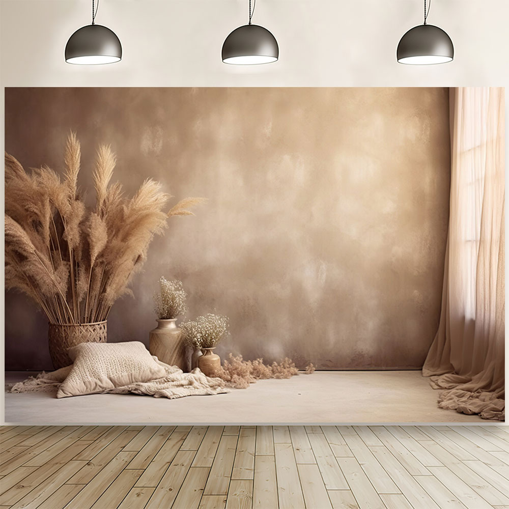 

Boho Chic Pampas Grass Vinyl Backdrop - 7x5ft Retro Wall Decor For Birthdays, Weddings & - , Vibrant Colors