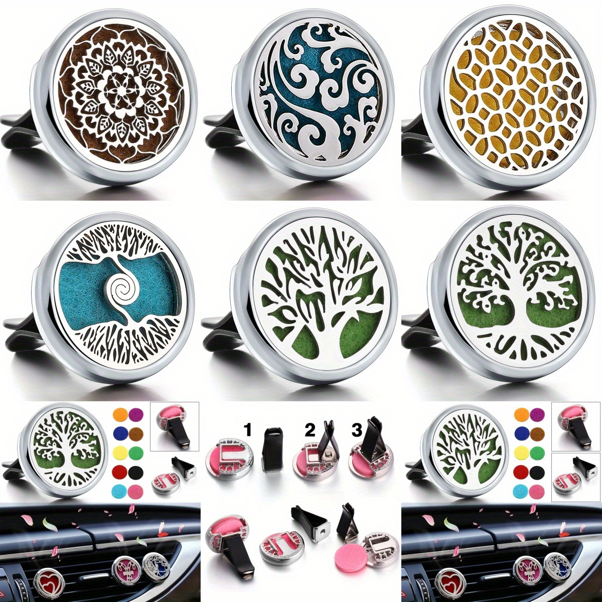 TEMU 1pc Refillable Car Air Freshener Perfume Diffuser Clip, Auto Air Vent Car Interior Accessories, Car Aromatherapy Diffuser With 10pcs Pads