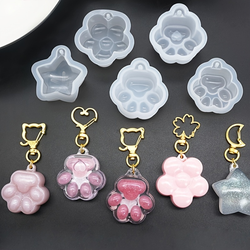 

4pcs Crystal Sparkling Cat Paw Quicksand Pendant Resin Shaker Pendant Making Silicone Mold Set - Mirror Glossy Silicone Mold For Diy Jewelry