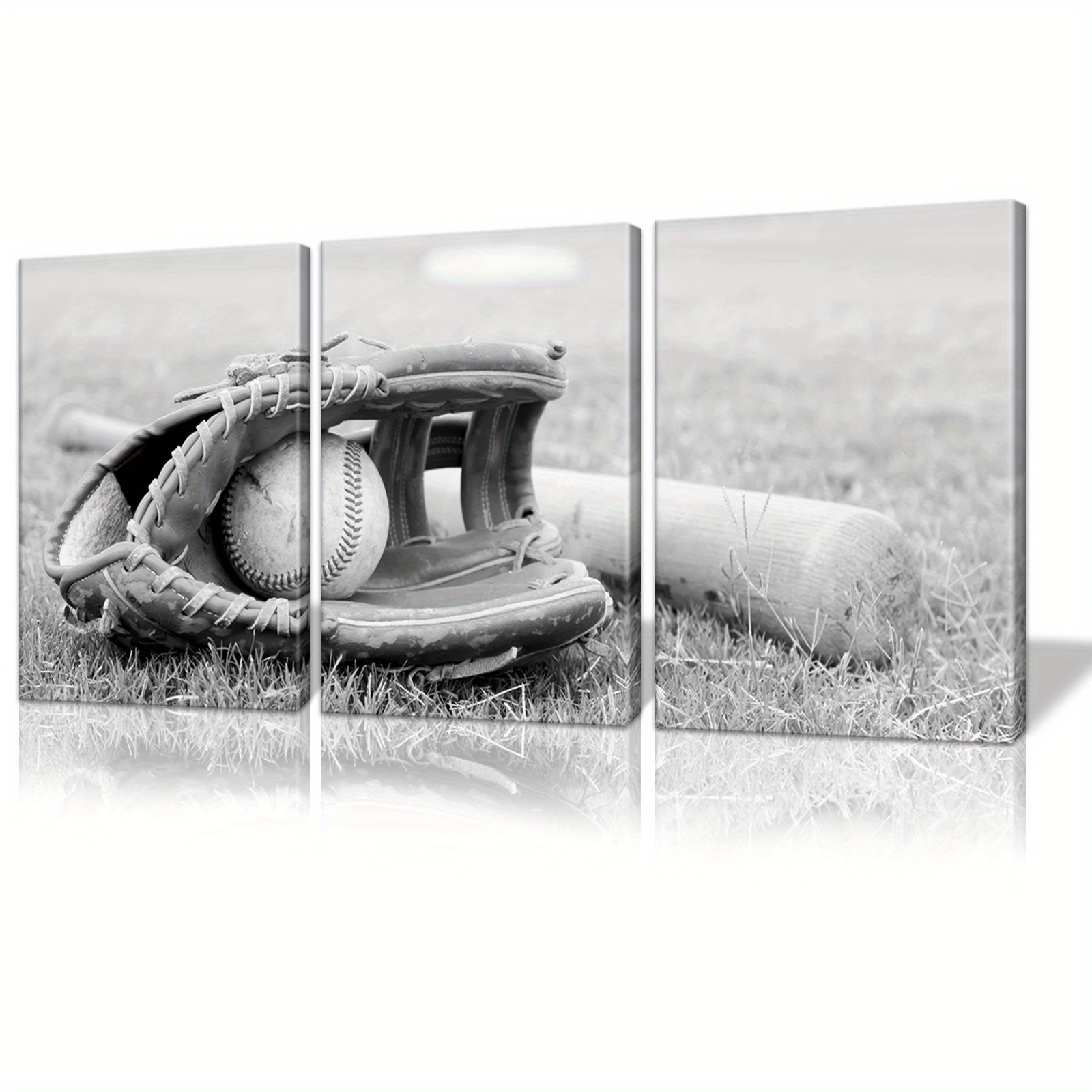 

3pcs Framed Monochrome Canvas Poster, Baseball Theme Painting, Canvas Wall Art, Artwork Wall Painting For Gift, Bedroom, Office, Living Room, Cafe, Bar, Wall Decor, Home And Dormitory Decoration