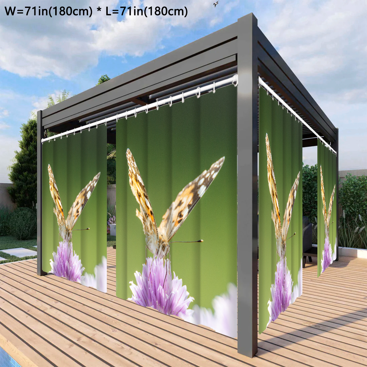 

1pc Modern Style Waterproof Outdoor Curtain, Floral & Butterfly Pattern, Patio Privacy Drapes For Indoor/outdoor Use