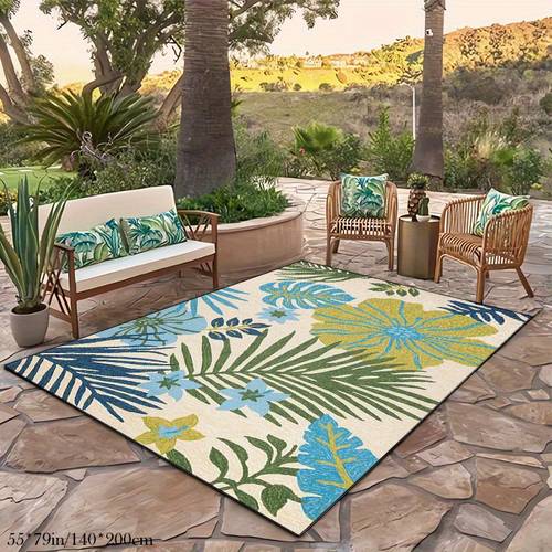 Beautiful Flower Pattern Rug, Modern Style Carpet, Area Rug, Outdoor Rug, Suitable For Dining Room, Cafe, Living Room, Bedroom, Balcony, Machine Washable, Indoor Outdoor Rug