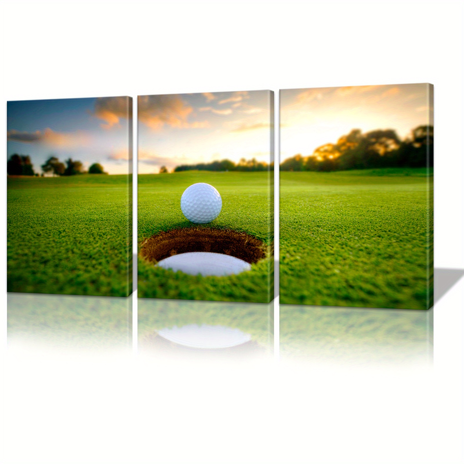 

3pcs Framed Creative Canvas Poster, Grassland Golf Theme Painting, Canvas Wall Art, Artwork Wall Painting For Gift, Bedroom, Office, Living Room, Cafe, Bar, Wall Decor, Home And Dormitory Decoration