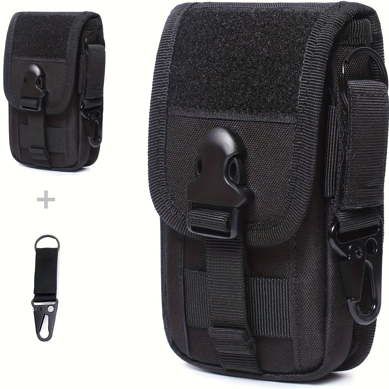 TEMU Durable Edc Phone Pouch With Molle Attachments And Key Ring - Secure Nylon Outdoor Storage Bag