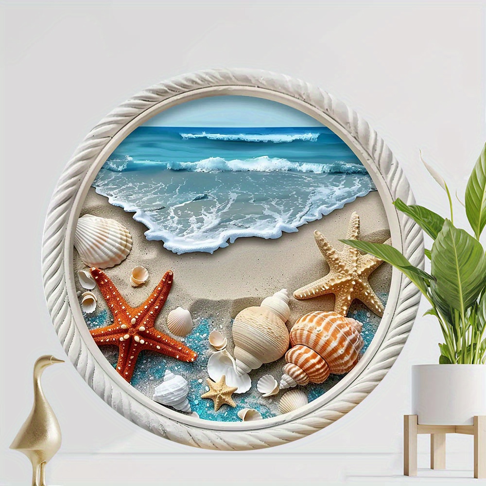 

1pc, Realistic Beach Themed 3d Door Plaque, Coastal Wall Decor With White Nautical Starfish & , Festival Hanging Decoration For Home, Window, Yard, Garden