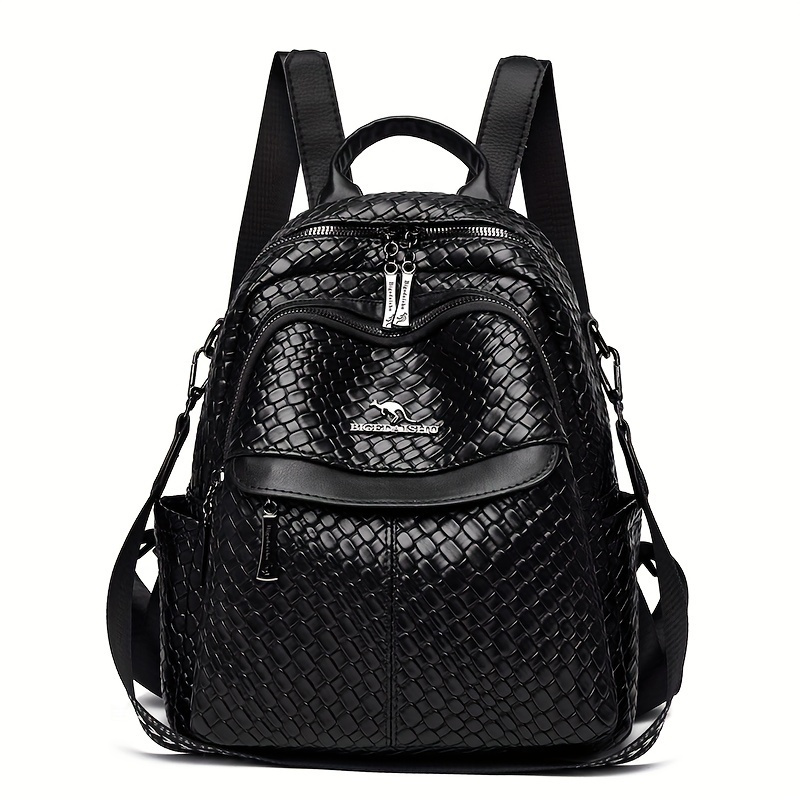 Small Backpack Purse - Woven Pattern Daypack With Pu Material &, Zipper Closure Compact Travel Bag, Casual Shoulder Strap Handbag For, Shopping, () - Low-maintenance