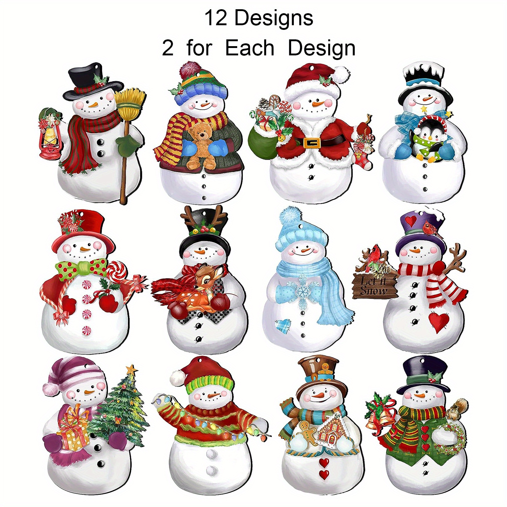 TEMU 24pcs Snowman Wooden Ornaments Set - For Christmas Tree, & Decorations, No Needed