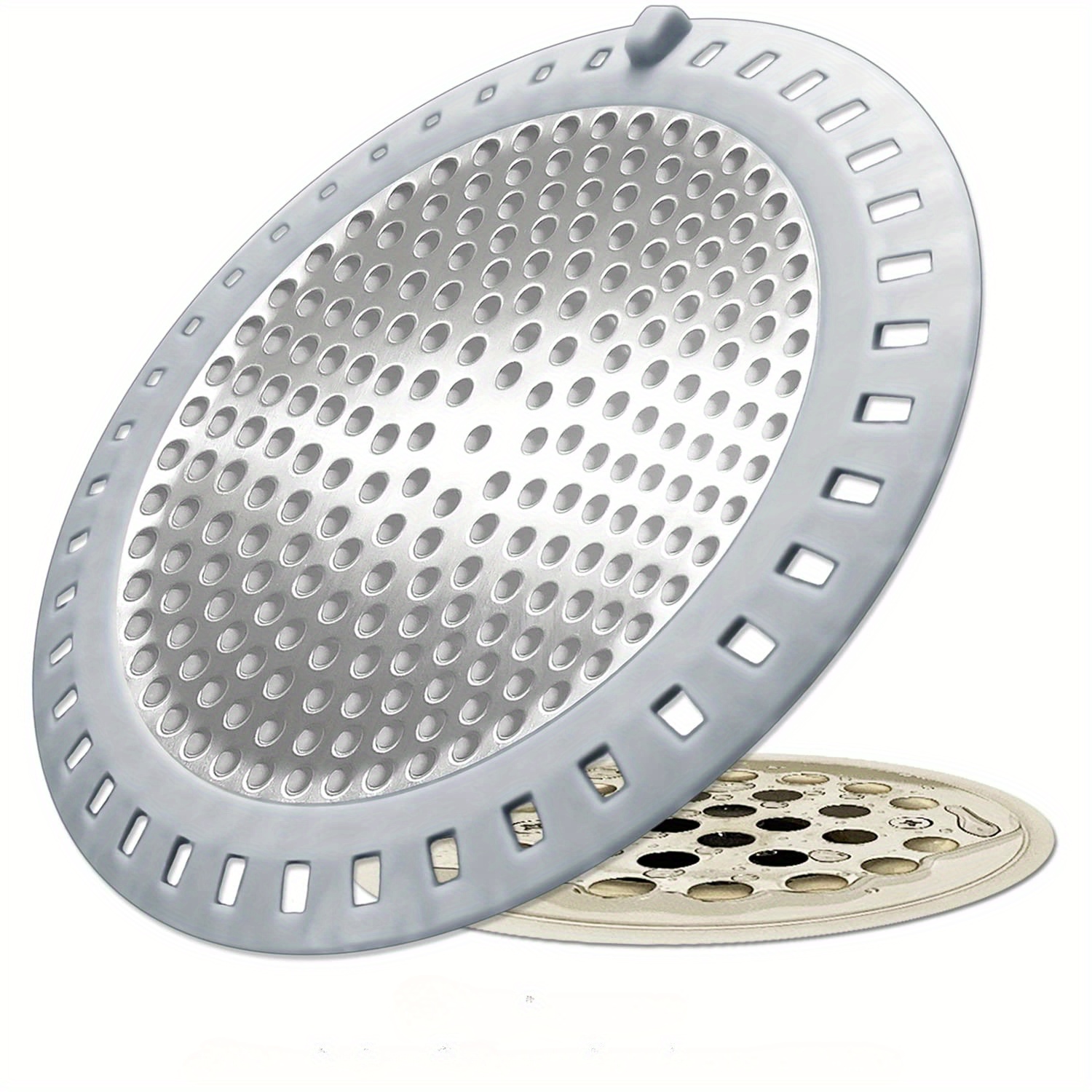 

1pc Stainless Steel Shower Drain Hair Catcher, Silicone Edged Strainer, Anti-clog Cover Filter Trap For Bathroom, Bathtub, Floor Drain