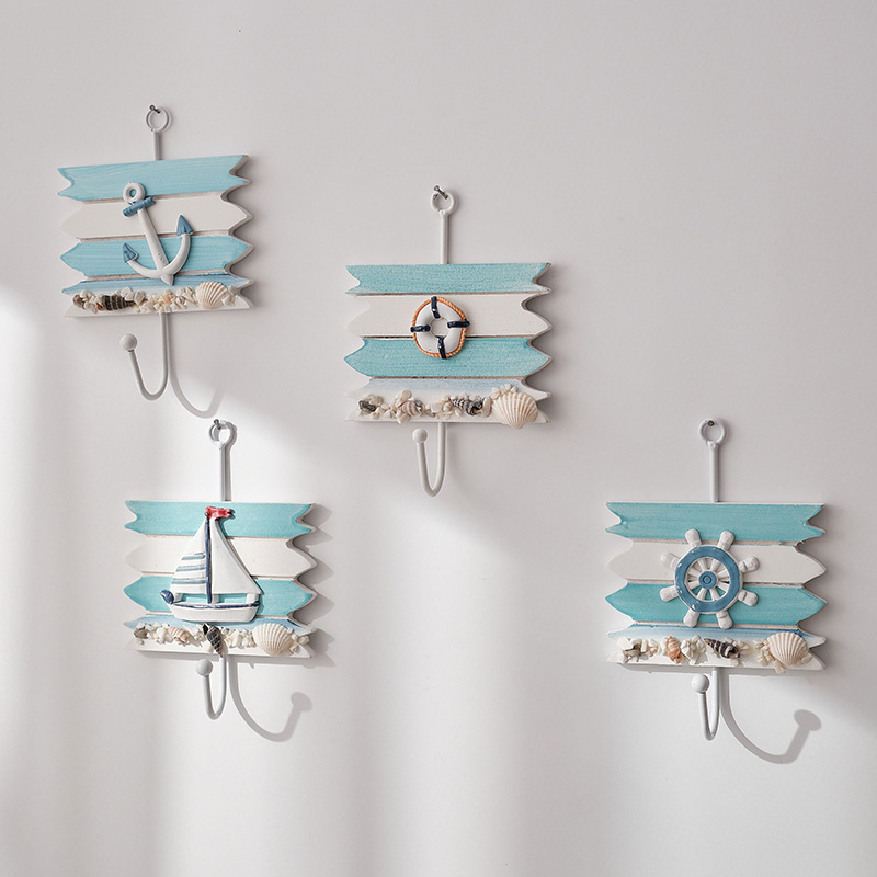 

1pc Nautical Mediterranean Style Metal Wall Hook, Marine-themed Coat Hanger With Decorative Sailboat & Captain Wheel Use In Bathroom & Kitchen, Home Decor Accessory