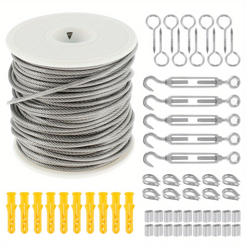 

49/98ft Pvc Coated 304 Stainless Steel Heavy Duty Cable Rope Garden Wire, Cable Railing Wire Fence Roll Kit For Outdoor Tent Rope Cleaning Rope
